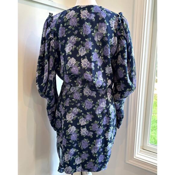 Saylor Merritt Chiffon Medium Purple Floral Blue Long Sleeve Dress Mini - Picture 9 of 11